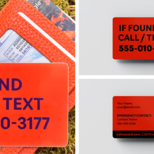 Walrus Card wallet recovery card front and back shown with orange wallet.